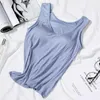 Camisoles & Tanks Women's Vest Tops With Built In Bra Neck Padded Slim Fit Tank Sexy Shirts Feminino Casual Underlay Shirt Slimming