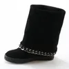 Boots Sapato Feminino Black Blue 8CM Height Increasing Short Ankle Platform Chain Cowboy For Women Snow Botas Shoes 2023
