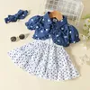 Set di abbigliamento 0-24 mesi Cute Summer New Baby Girl Cappotto corto con stampa denim per bambini + Tuta da compleanno a pois ondulati