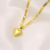 Womens Lines Heart Pendant Italian Figaro Link Chain Halsband 18K Solid Yellow Gold GF 24 3 MM282M