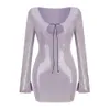 Urban Sexy Dresses Glitter Sequin Mini Dres Elegant Backless Long Sleeve Short Slit Bodycon Club Party Clothes 231215