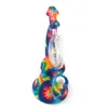 7,9 inch maanontwerp kleurrijke patronen siliconen bong met 14 mm glazen kom waterpijp waterpijpen roken waterleidingen Dab Rig voor tabak GJ3860