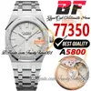 BFF 34mm 77350 A5800 Relógio automático feminino 50º aniversário branco texturizado dial stick marcadores pulseira de aço inoxidável super edição relógios femininos trustytime001