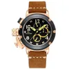 Wristwatches Mens Automatic Mechanical U Watch Black Case Aged Cow Leather Brown Boat U51 Wristwatch Q231123