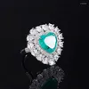 Cluster Rings S925 Silver Imitation Wood Green Emerald Palaiba Heart Full Diamond Ring 12