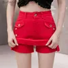 Women's Shorts 2023 Fashion Leather Skirts Shorts Women High Waist Wide Leg Red Black Shorts Streetwear Sexy Biker Shorts bootie shorts grungeL231215