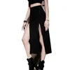 Skirts Black Goth Korean Style Rock Damen Skirt Gothic High Split Half Length Harajuku Retro Kawaii Y2k Vintage