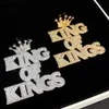 New Designer King of Kings Letter Initials Crown Charm Pendant Necklace with Rope Chain Hip Hop Women Men Full Paved 5A Cubic Zirconia Boss Men Gift Jewelry