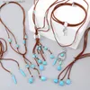 Hänghalsband bohemisk stil äkta lädertröja kedja halsband för kvinnor oregelbunden blå stenhänge lång halsband boho smycken gåvor231215