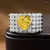 Кольца кластера с полым сердцем, топазом и бриллиантом, настоящее кольцо из стерлингового серебра 925 пробы, обручальное кольцо для женщин и мужчин, ювелирные изделия на помолвку, подарок
