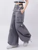 Women's Pants Deeptown Y2k Cargo Women Female Casual Design Zipper Oversized Drwastring Pockets Korean Punk Trousers 2024 Spring