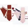 Neck Ties 5 PCS Luxury Cotton Patchwork 7cm Tie Sets Brooch Pin Clip Hankie Cufflinks Men Wedding Party Floral Cravat Gift Accessory 231214