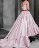 Principessa rosa carino fidanzamento abito da ballo Sweetheart Sweep Train Raso con fiocco rosso Abiti da sera formali per feste Abiti Longo Robes De Soiree