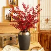 Flores decorativas 59cm natal vermelho berry ramo de flor 1/2 pçs simulação holly bagas haste falso buquê festa de natal decoração para casa diy