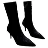 Boots suede cloth designer shoes pointy toed knee boots women's classic half boots letter brand thigh-high boots luxury sexy high heels stretch satin sanding shoes
