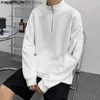 Men's Polos Casual Simple Style Tops New Men's Texture Zipper Half High Neck Sweater Handsome Male Solid Long Sleeved Sweater S-5XL Q231215