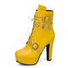 Boots Red Yellow White Women Ankle Platform Lace Up High Heel Short Female Buckle Autumn Winter Sexy Ladies Shoe Large Size 50 231214