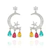 Boucles d'oreilles pendantes YINGACC925, aiguille en argent, lune, étoile à cinq branches, tempérament Joker, accessoires de mode longs, bijoux pour femmes