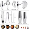 Outils de bar 1-12 pièces Martini 600/750 ml Boston Cocktail Shaker ensemble d'outils de bar Kit de barman en acier inoxydable avec support recette de boisson 231214