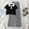 Clothing Sets Girls' Junior Summer Suit Children's Checkerboard Trousers+Short sleeved T-shirt 2-piece wide leg pants 3-12Y 231215