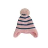 Berets inverno quente bebê chapéu earflaps beanie para menina menino listra malha bonnet infantil ao ar livre pompom boné crianças crânios 1-5 anos de idade