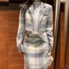 Two Piece Dress Xgoth Designer Patchwork Plaid Woolen Long Sleeve Jacket Half Skirt Women 2pcs Suit Office Lady Thickened Elegant Set for Winter 231214