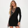 Casual jurken mode sexy mesh lange mouw bodycon zwarte bandage damesjurk vestidos elegantes para mujer avondfeest club prom