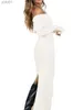 Urban Sexy Dresses Women Spring Autumn Off-Shoulder Dress Solid Color Slit Hem Long Sle Ribbed Sticked Party Dress for Beach Cocktail Club 231215