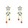 Dangle Earrings Fashion Chinese Style Vintage 925 Silver Natural An Jade Enamel Dream Flower For Women Party Hanfu Wedding Gift