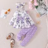 Kläder sätter klädset för barnflicka 6-36 månader lång ärm blus blommig båge front och långa byxor polka prickade outfit för nyfödda baby R231215