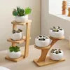 Decorative Plates Bamboo Bracket Flower Succulent Pot Rack Stand Shelf Mini Bonsai Organization Desktop Ornament Display Home Decorations