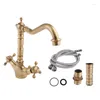 Bathroom Sink Faucets Dual Handles Basin Faucet Brass Bronze Finished Mixer Taps 360 Rotation Antique