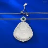 Chaînes Le S925 Argent Incrusté Myanmar Mousse Naturelle Jade Bouddha Pendentif Avec Collier De Moelle Blanche Haute