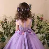 Платья для девочек, фиолетовые пышные аппликации для девочек с 3D цветами, праздничное платье для маленькой свадьбы, дня рождения, первого причастия