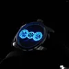 Relógios de pulso Oblvlo Rotor Series Criativo Rodas Duplas Automáticas Relógios Mecânicos Super Luminoso Safira Vidro Mens Sport Watch