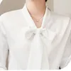 女性のブラウスボウファッションウーマンブラウス2023秋の服ビンテージホワイトシャツサテンエレガントとユースソリッドベーシックレディーストップス