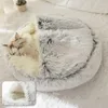 Kennlar mjuk plysch rund katt säng husdjur madrass varm bekväm korg hund 2 i 1 sovsäck bo för små hundar