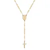 Chapelets catholiques scapulaires longs, perles, pendentif croix chrétienne, colliers en or jaune 14 carats, bijoux ras de cou pour femmes et hommes