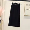 Kjolar streetwear svart midi kjol för kvinnor hög midja casual office work slits y2k harajuku koreanska faldas para mujer med bälte