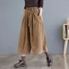 Kvinnors byxor 2023 Korea Style Corduroy Vintage Autumn Winter High midja Löst kvinnor Casual Wide Leg Spring Capris med bälte