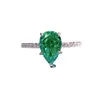Bagues de cluster 2023 S925 Silver Goutte d'eau 6 9 Bague en forme de poire en diamant vert Femme européenne et américaine Ins Style Mode All-Match
