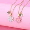 Pendant Necklaces 2Pcs/Set Sweet Blue Pink Flower Chain Friends Necklace BFF Friendship Children's Jewelry Gift For Girls 2023