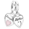 925 Sterling Silver Beads Charms Mother Daughter Double Heart Split Dangle Pendants Fit Original Bracelet DIY Women Jewelry257H