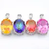 10 Pcs Lot Unique Mix Rainbow Crystal Zircon Gemstone 925 Sterling Silver Pendants Necklace for Women Bi Colored Tourmaline Penda2854