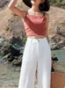 女性用パンツ夏の薄いスタイルクールなリネンワイドレッグカジュアルドレープハイウェイストストレートレッグファッションスウェットパンツバギー
