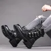 Bottes Hommes Moto Cuir Mode Cowboy Chaussures Sports de plein air Militaire Tactique Gothique Punk D474