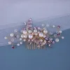 Hair Clips Colorful Crystal Comb Women Jewelry Headdresses Pearls Rhinestone Accessories Elegant Ornaments Fancy Decor