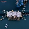 Headpieces TOPQUEEN Organza Flower Bridal Hair Comb Crystal Girl Clips For Bridesmaids Wedding Woman Accessories HP76