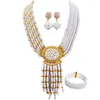 Necklace Earrings Set Brown African Women Jewelry Nigerian Wedding Beads Crystal