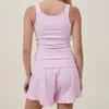 Fatos femininos mulheres confortáveis sleepwear homewear casual 2 peça conjunto loungwear costela malha sem mangas recortadas regatas babados hem shorts